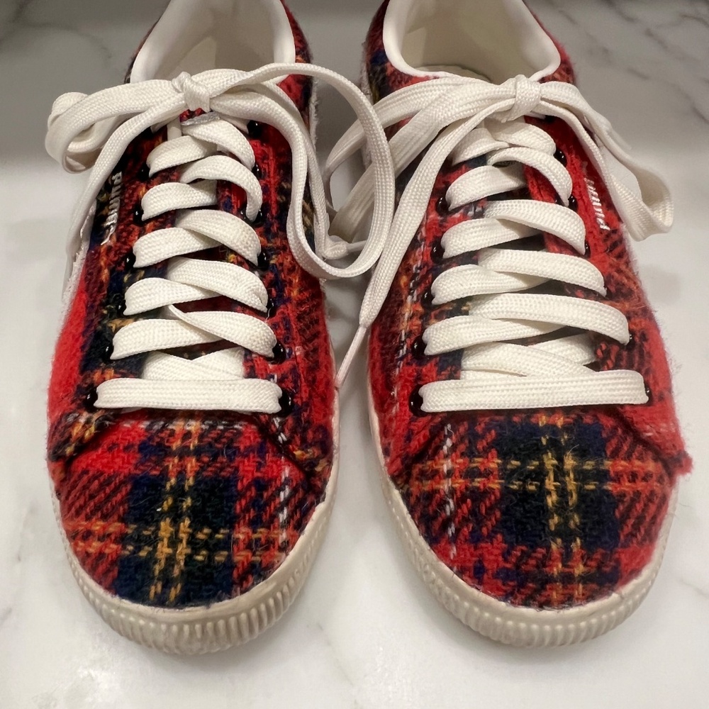 VTG Puma Authentic Scottish Harris Tweed Sneakers - Red and Black